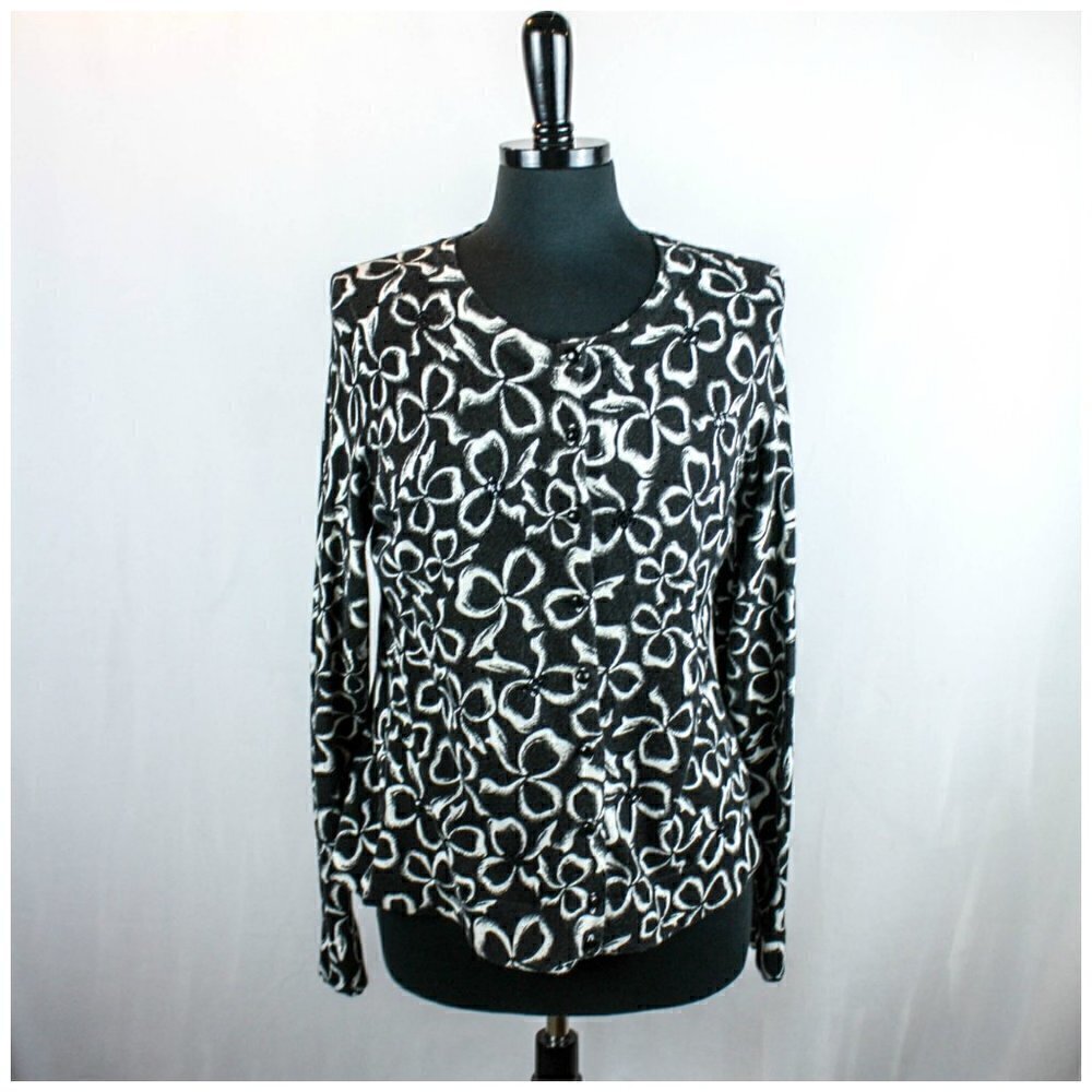 Charter Club Black White Floral Cardigan S…